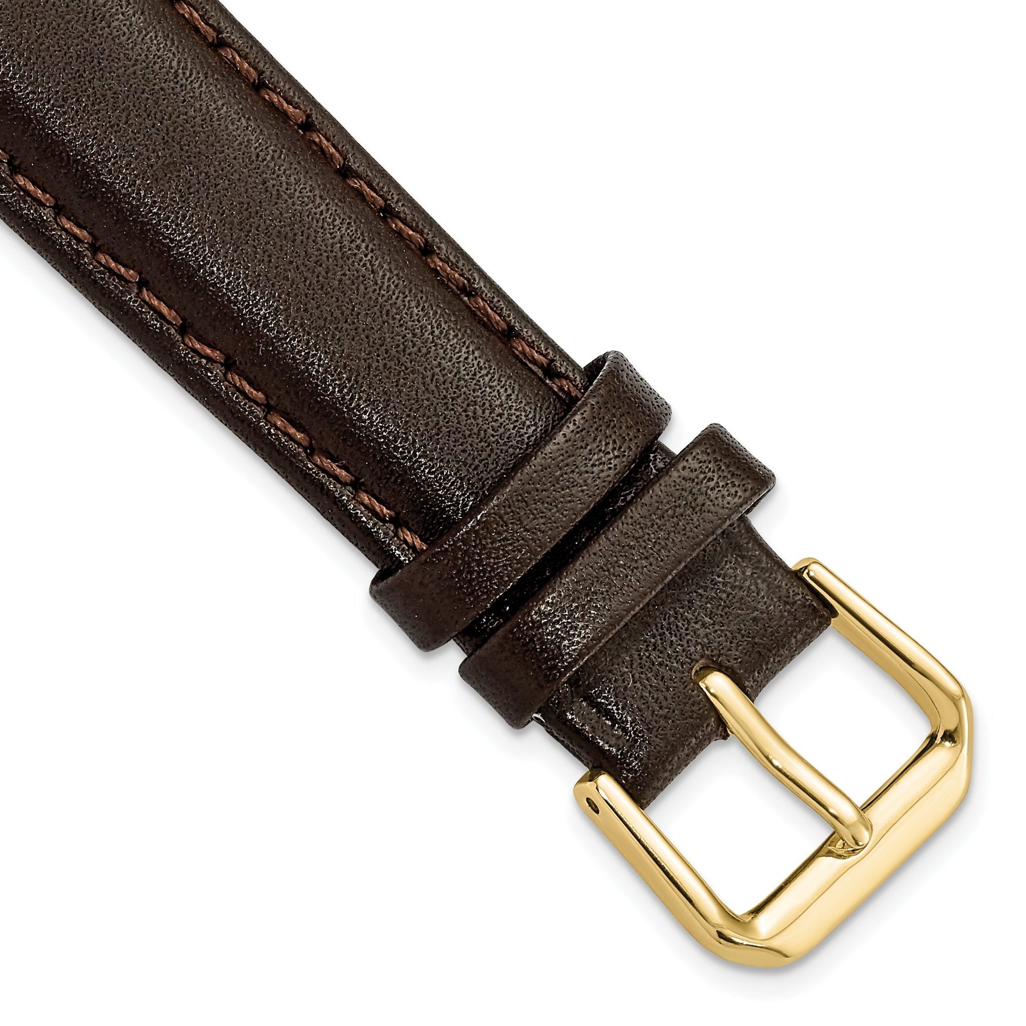 Smooth Leather Watch Band in Dark Brown with Gold-Tone Buckle, 12mm