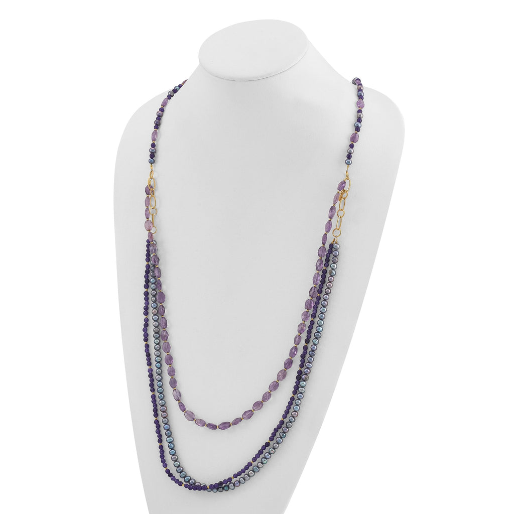 Sterling Silver Gold-plated Multi Stone Adj. 17in or 40in Necklace