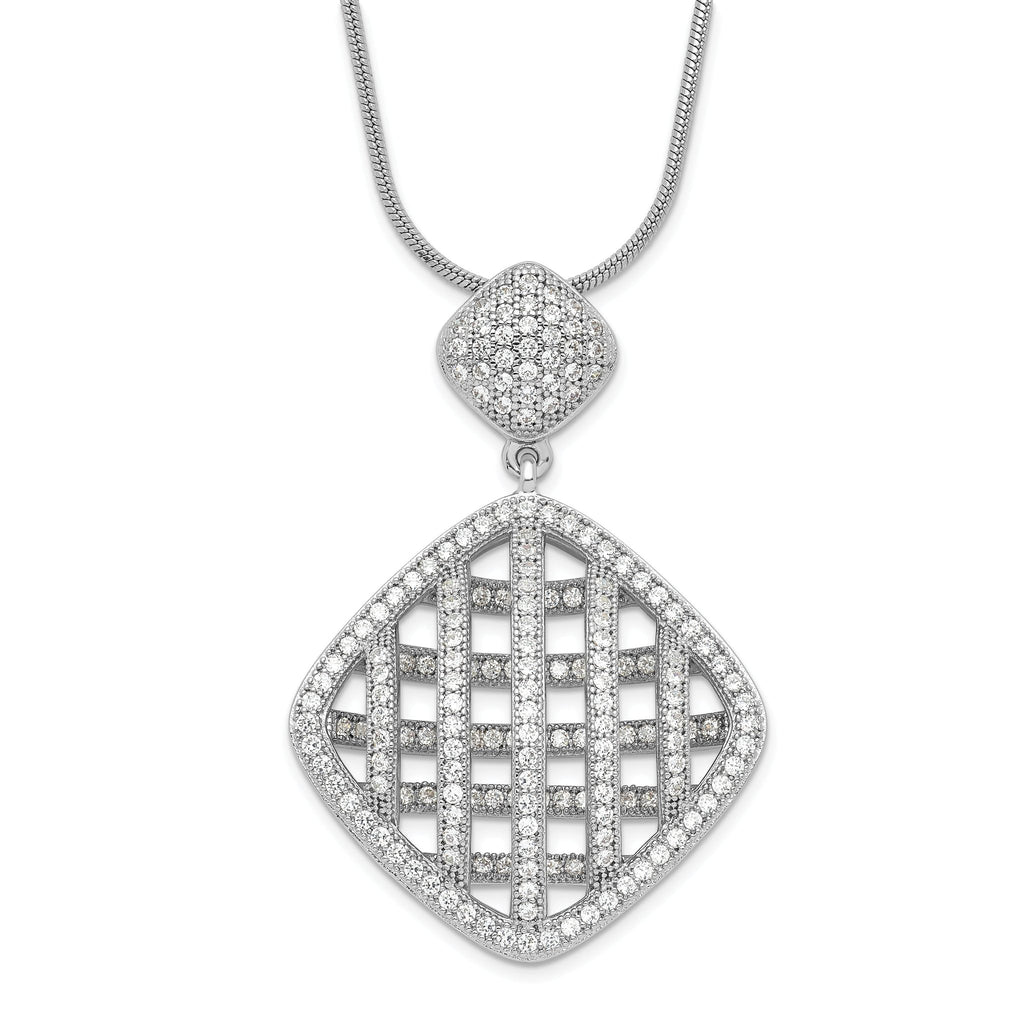 Sterling Silver 925 Necklace with CZ Pendant Polished Elegant Design