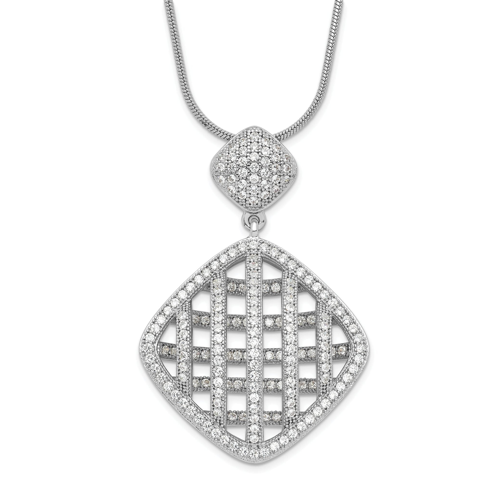 Sterling Silver 925 Necklace with CZ Pendant Polished Elegant Design