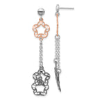 Sterling Silver Rose-Tone Ruthenium-Plated Dangle Earrings with Diamond-Cut Flower Design