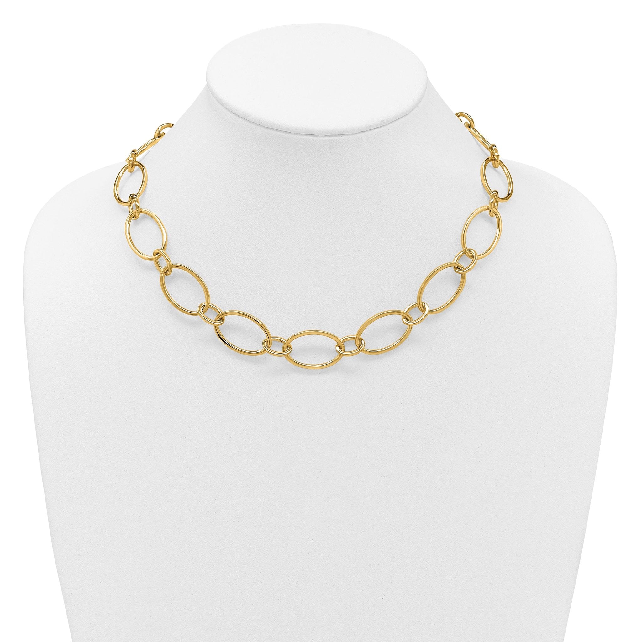 14K Polished Fancy Mixed Oval Link Necklace