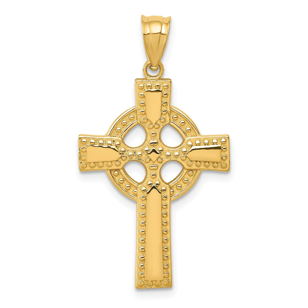 14K Gold Celtic Cross Pendant with Solid Textured Elegance