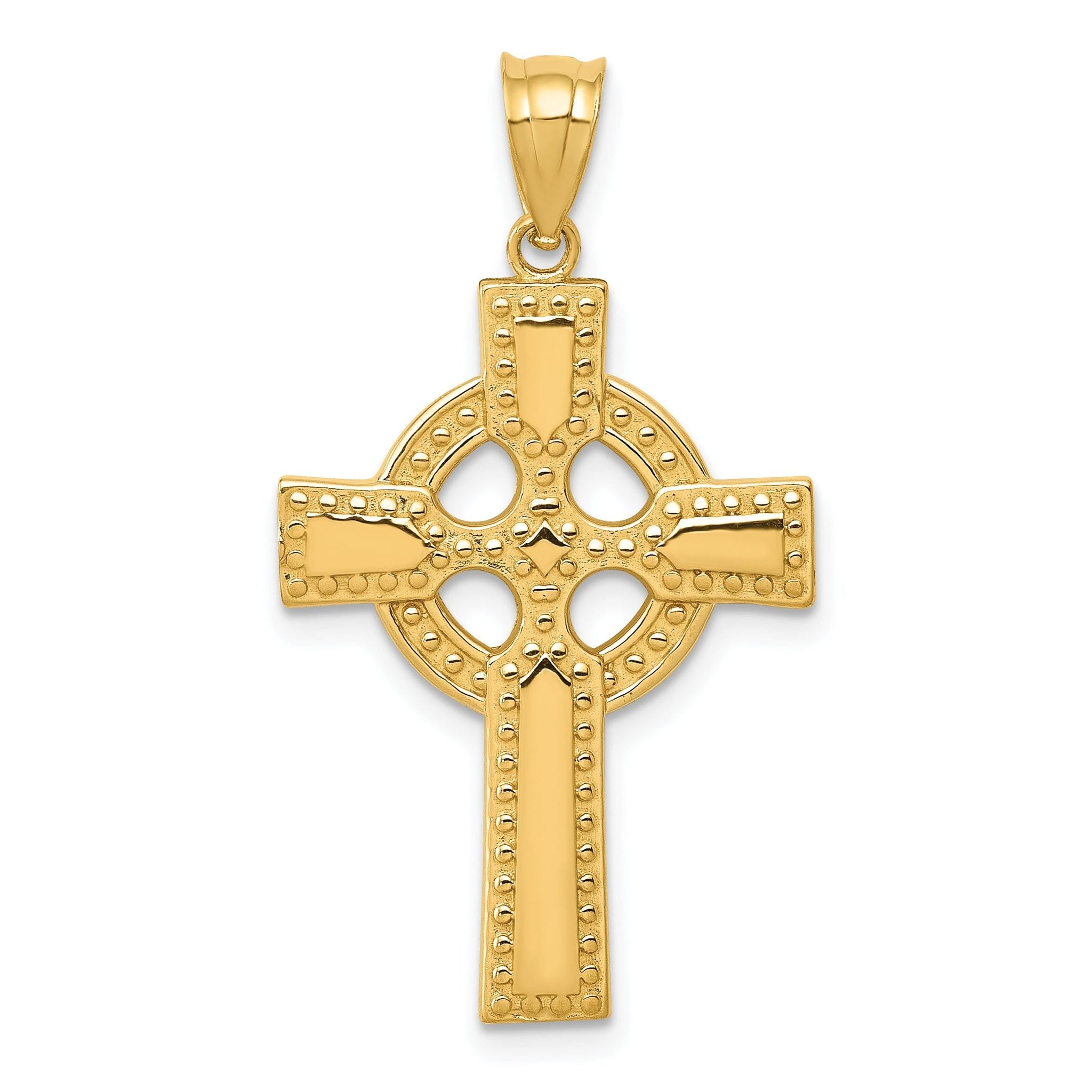 14K Gold Celtic Cross Pendant with Solid Textured Elegance