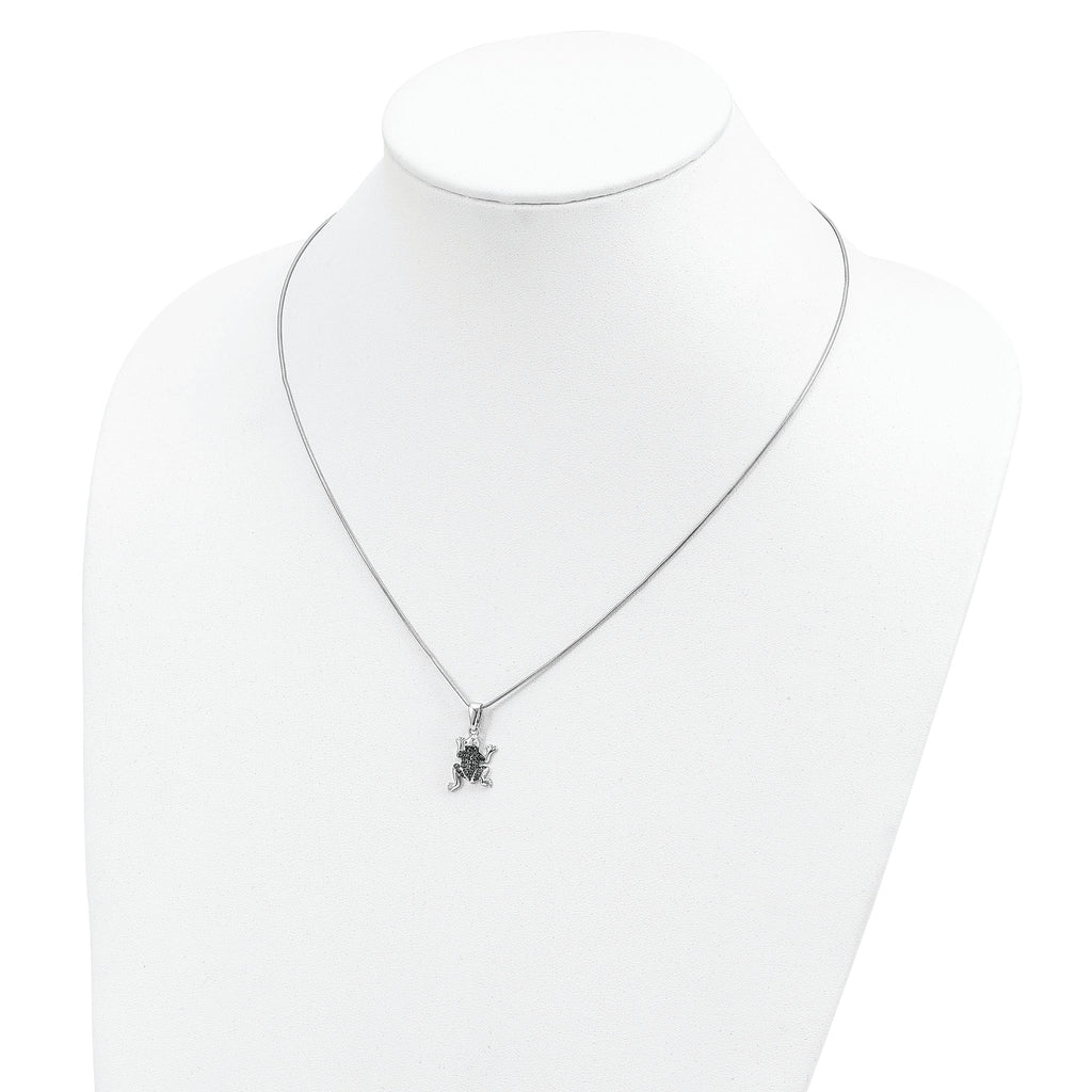 Brilliant Embers Sterling Silver Rhodium-plated 34 Stone 18 inch Micro PavÃƒÆ’Ã†â€™Ãƒâ€šÃ‚Â¢ÃƒÆ’Ã‚Â¢Ãƒâ€šÃ¢â‚¬Å¡Ãƒâ€šÃ‚Â¬ÃƒÆ’Ã¢â‚¬Â¦Ãƒâ€šÃ‚Â¡ Green CZ Frog Necklace with 2 Inch Extender