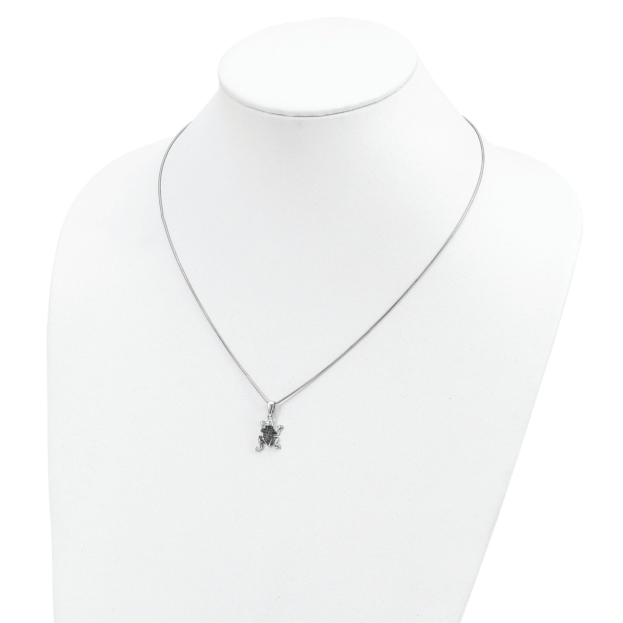 Brilliant Embers Sterling Silver Rhodium-plated 34 Stone 18 inch Micro PavÃƒÆ’Ã†â€™Ãƒâ€šÃ‚Â¢ÃƒÆ’Ã‚Â¢Ãƒâ€šÃ¢â‚¬Å¡Ãƒâ€šÃ‚Â¬ÃƒÆ’Ã¢â‚¬Â¦Ãƒâ€šÃ‚Â¡ Green CZ Frog Necklace with 2 Inch Extender