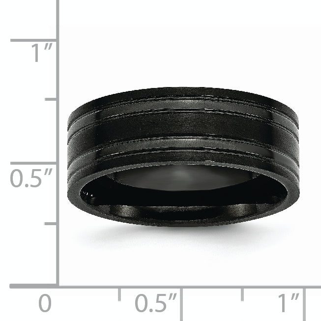 Black IP Grooved Wedding Band in Titanium, 8mm