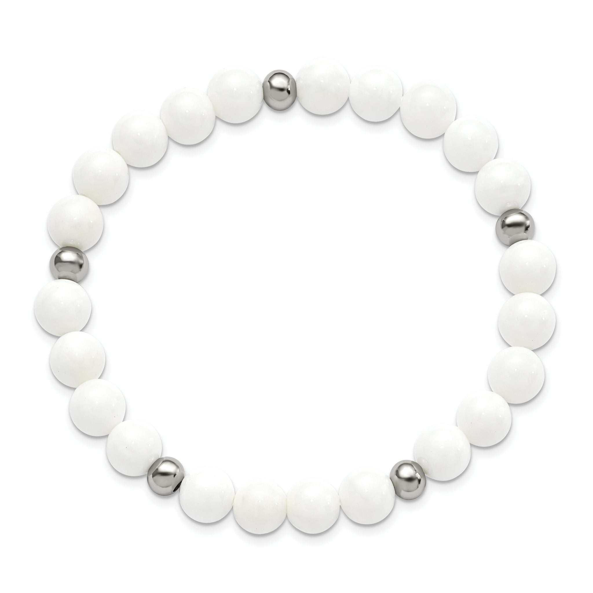 Stainless Steel Polished 6-8mm White Ceramic Beaded Stretch Bracelet for Women Secondary image