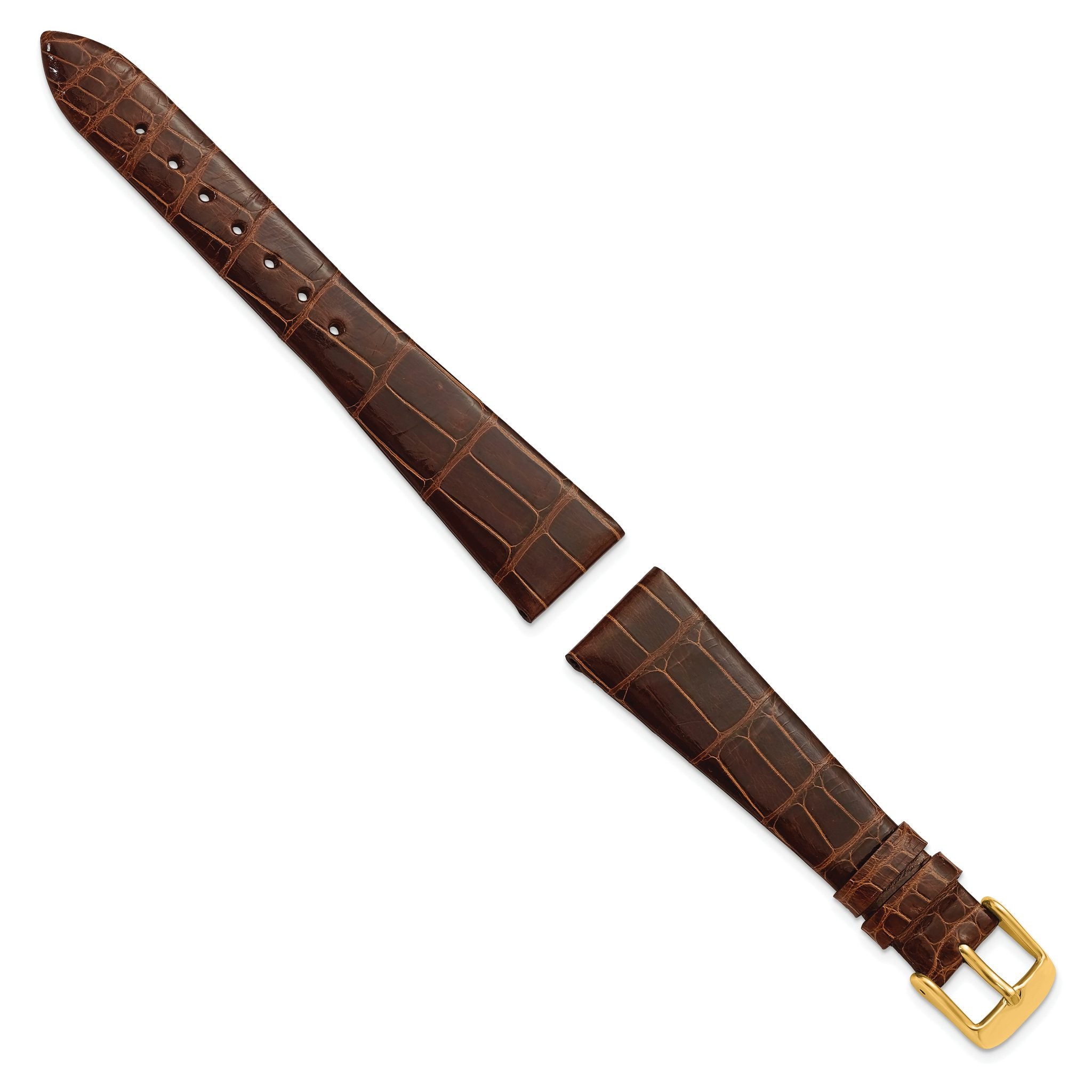 18mm Havana Flat Genuine Louisiana Alligator Leather with Gold-tone Buckle 7.5 inch Watch Band Secondary image