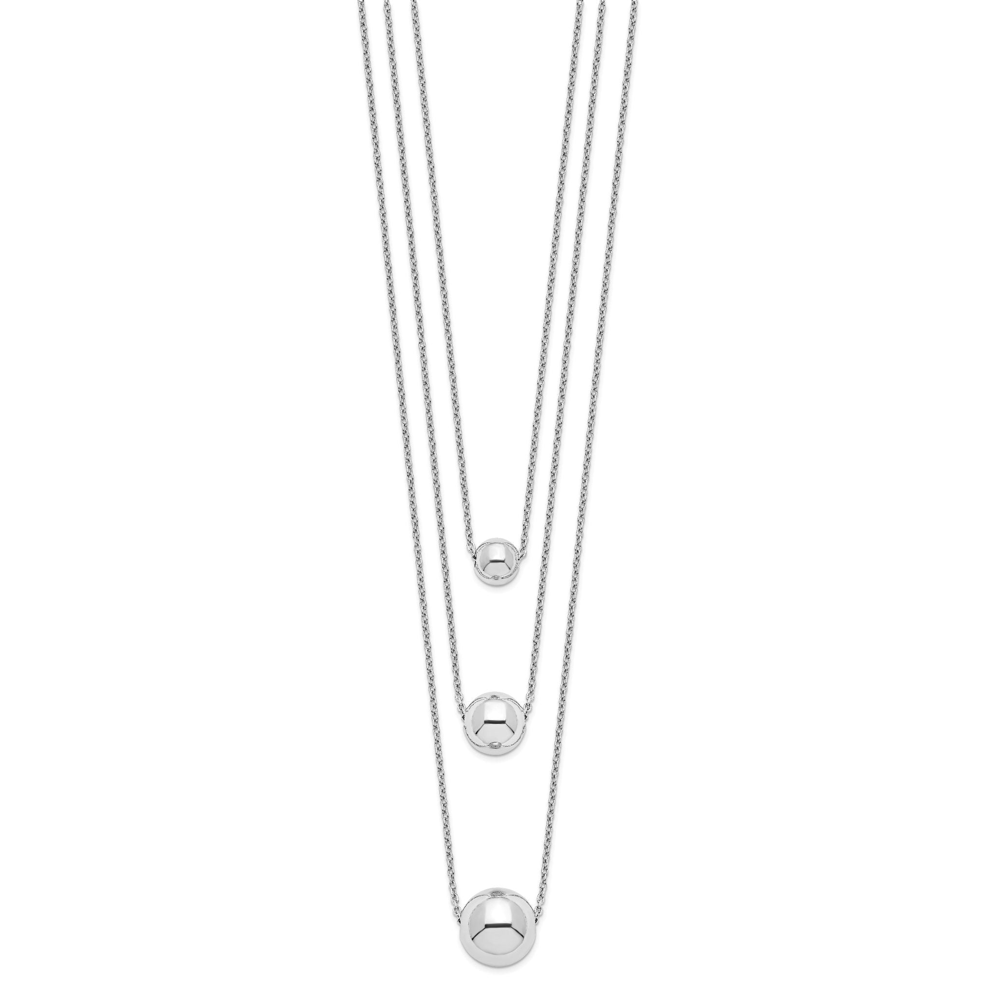 Sterling Silver Rhodium-plated 3-Strand With 2in ext. Polished Necklace Secondary image