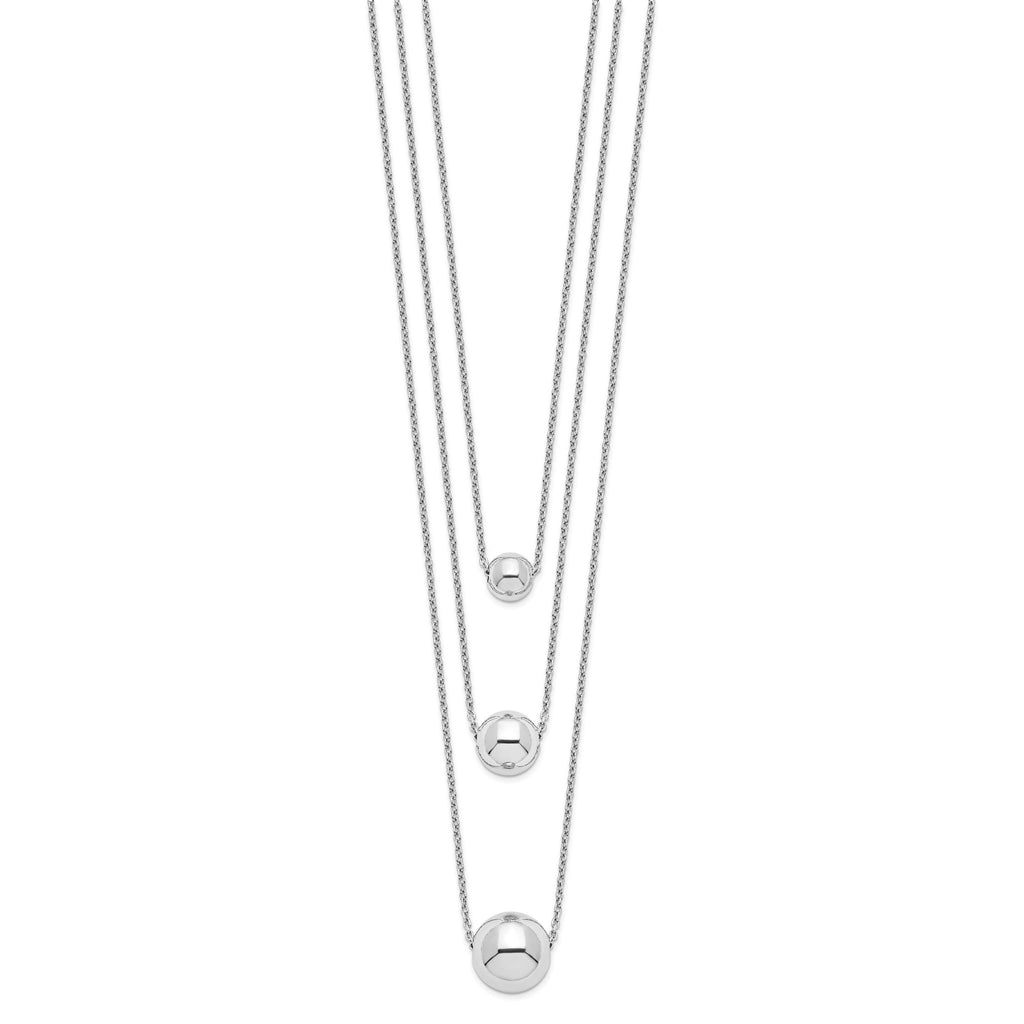 Sterling Silver Rhodium-plated 3-Strand With 2in ext. Polished Necklace