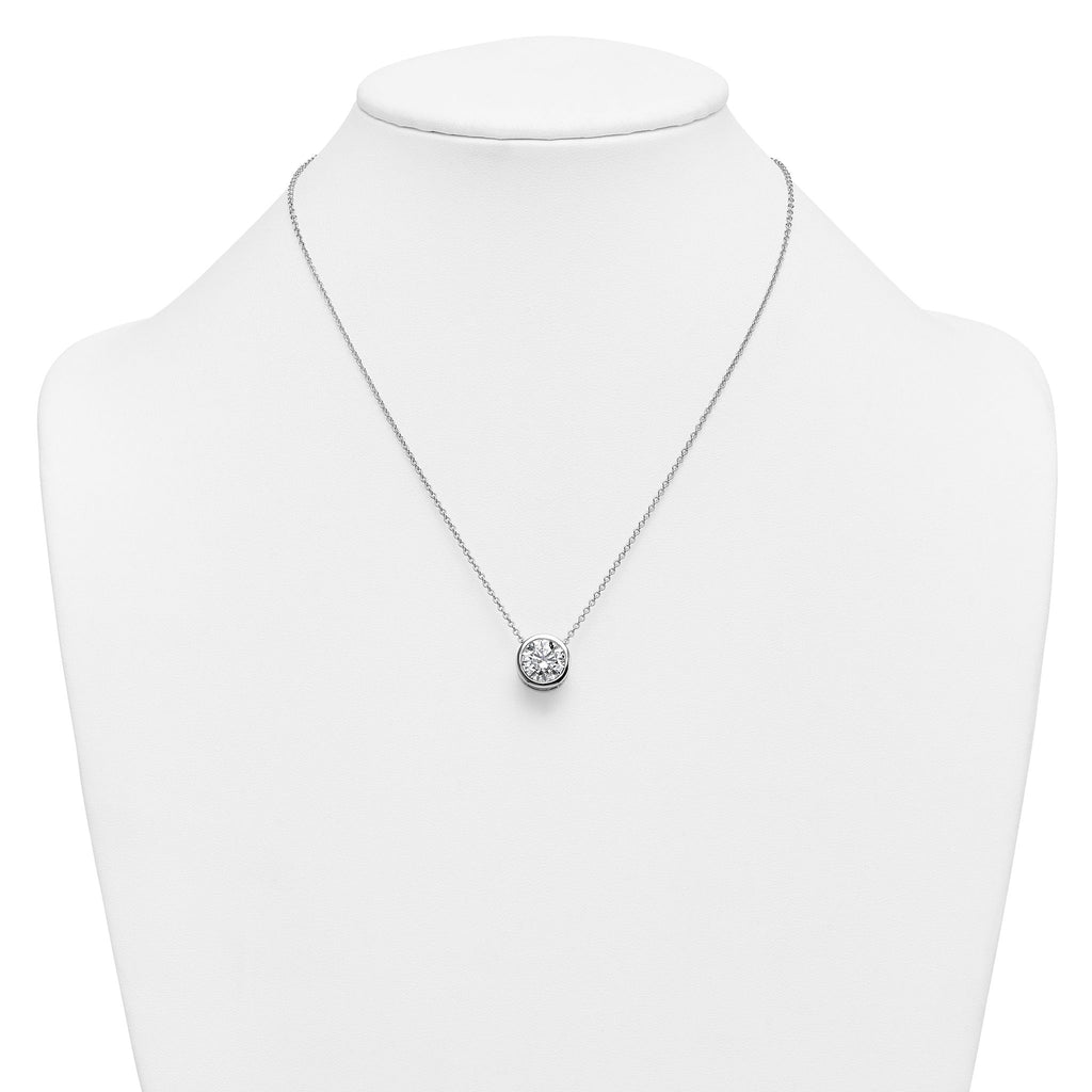 14k White Gold 4 carat Certified Lab Grown Diamond VS+ F+ Round Complete Bezel Set 18 inch Necklace