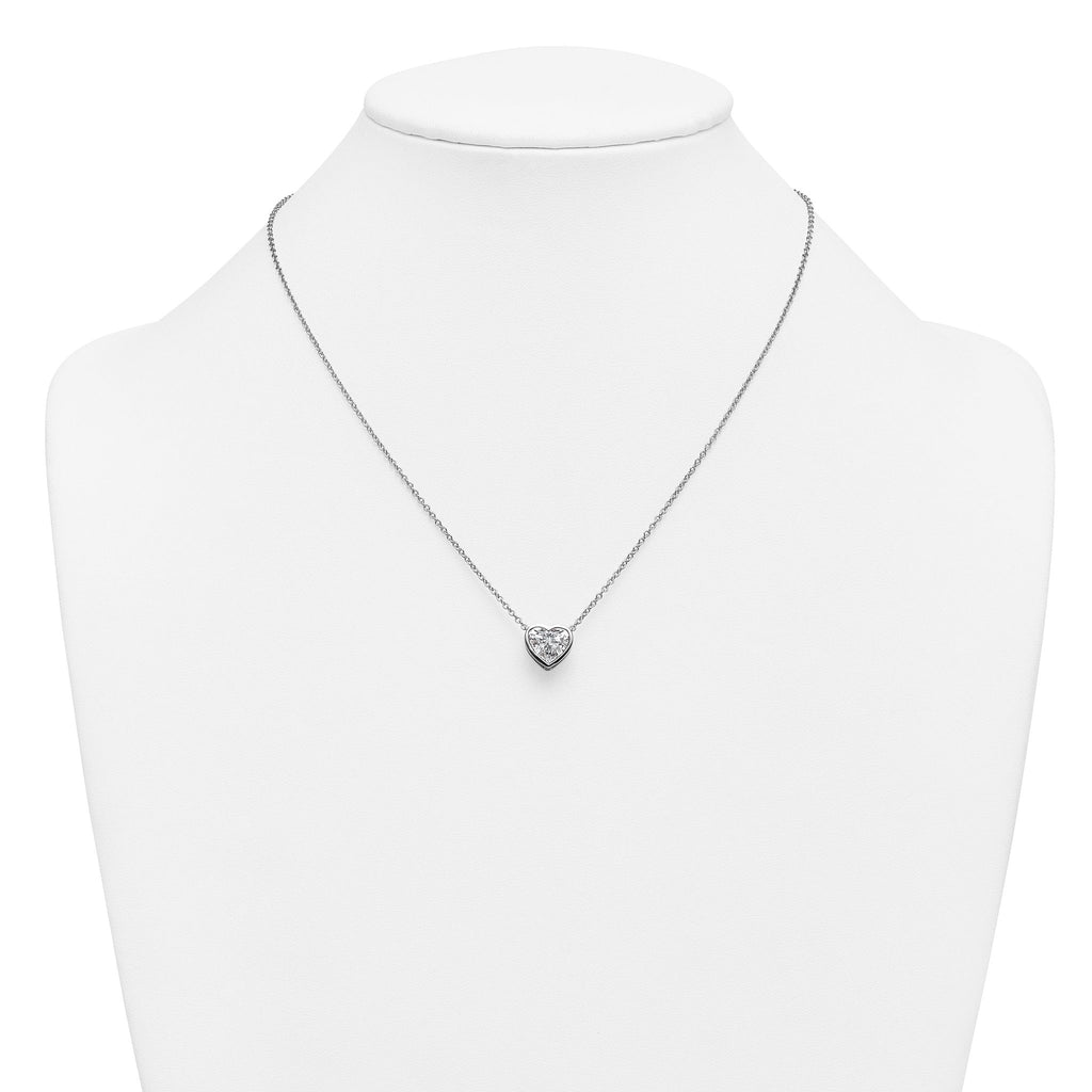 14k White Gold 2 1/2 carat Certified Lab Grown Diamond VS+ F+ Heart Complete 18 inch Bezel Set Solitaire Necklace