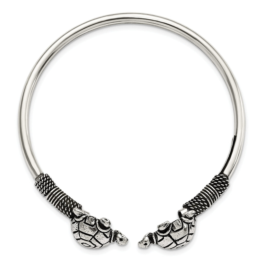 Sterling Silver 925 Turtle Cuff Bangle with Polished Antiqued Finish