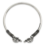Sterling Silver 925 Turtle Cuff Bangle with Polished Antiqued Finish