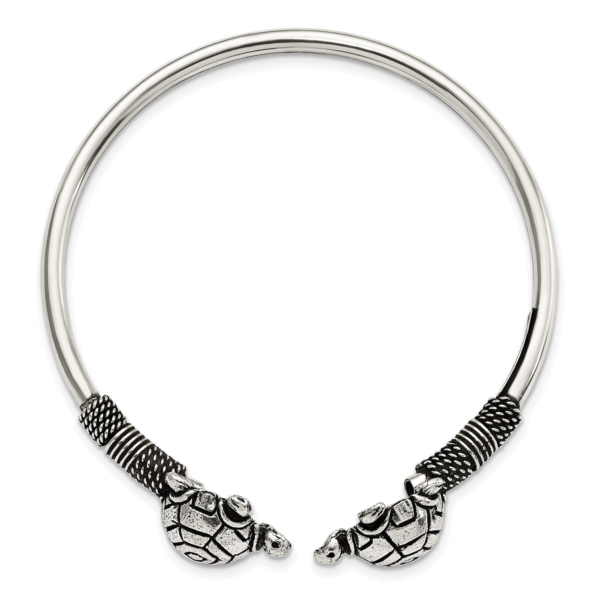 Sterling Silver 925 Turtle Cuff Bangle with Polished Antiqued Finish