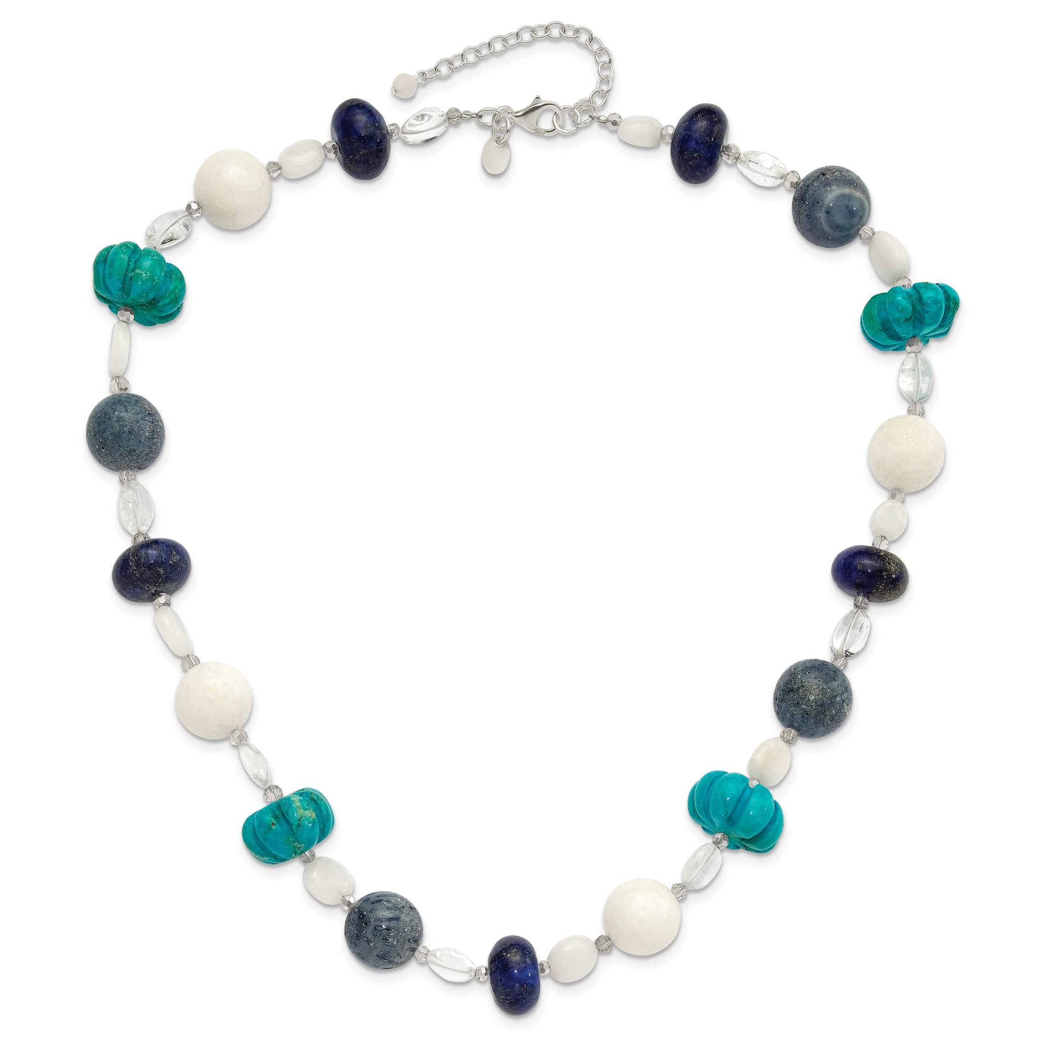 Sterling Silver Coral,Howlite,Jade,Lapis,Quartz,Crystal 2in ext Necklace Secondary image