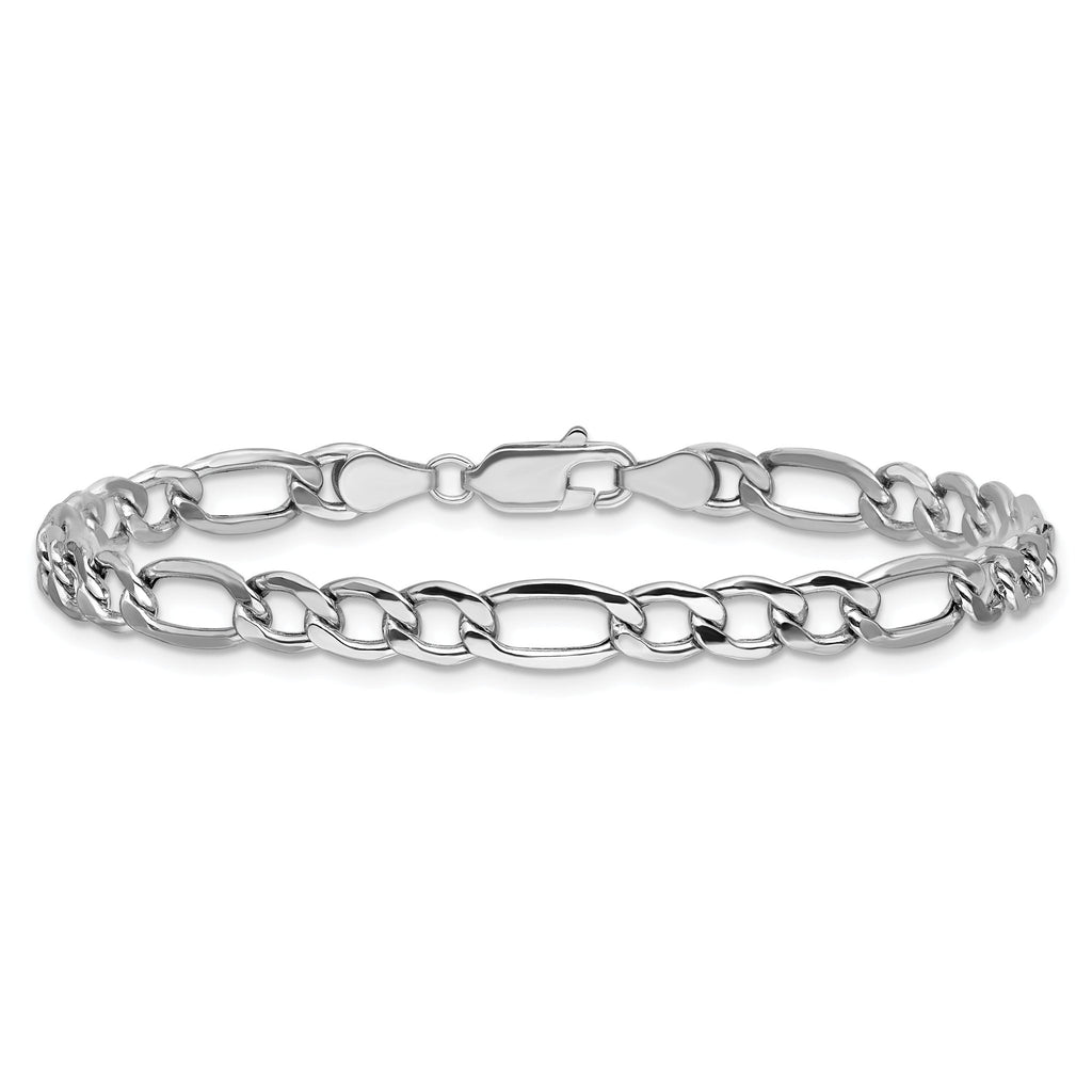 14K White Gold 7 inch 5.75mm Semi-Solid Figaro with Lobster Clasp Bracelet