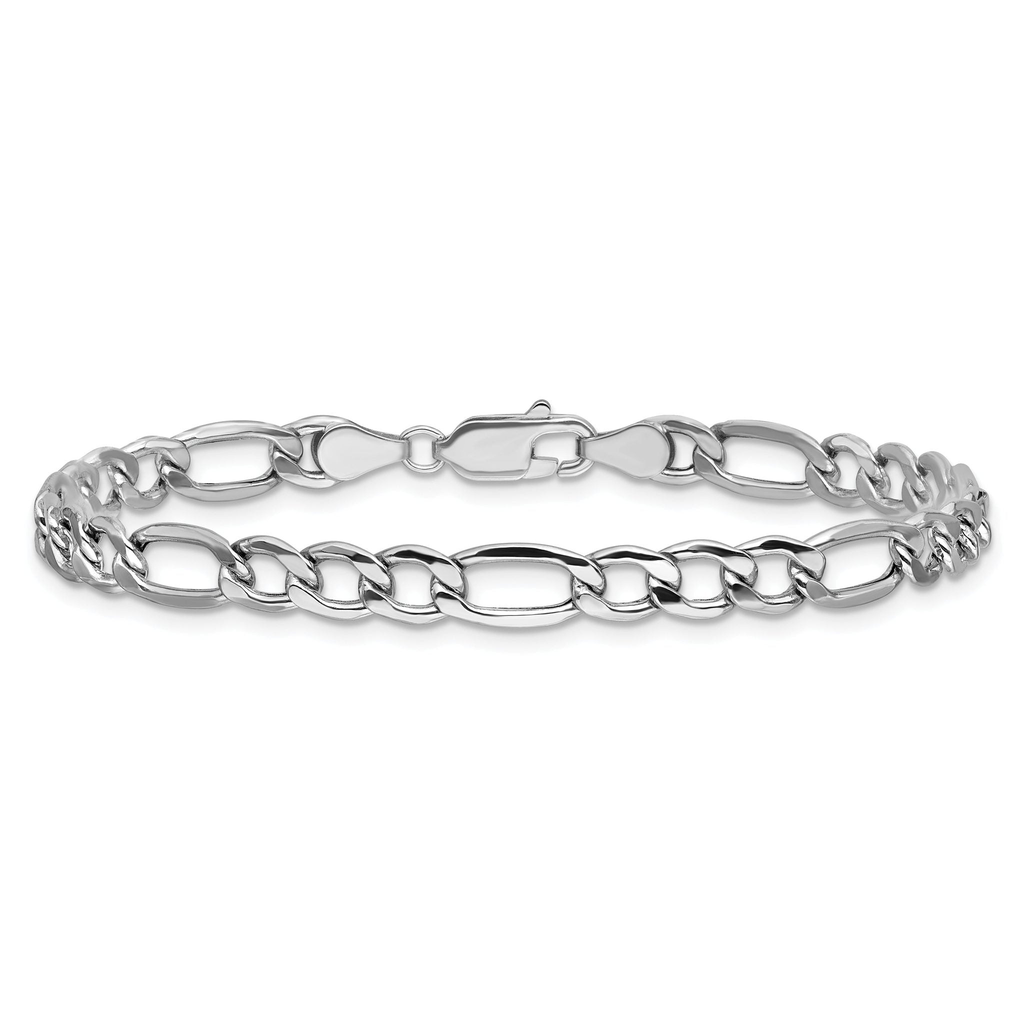 14K White Gold 7 inch 5.75mm Semi-Solid Figaro with Lobster Clasp Bracelet