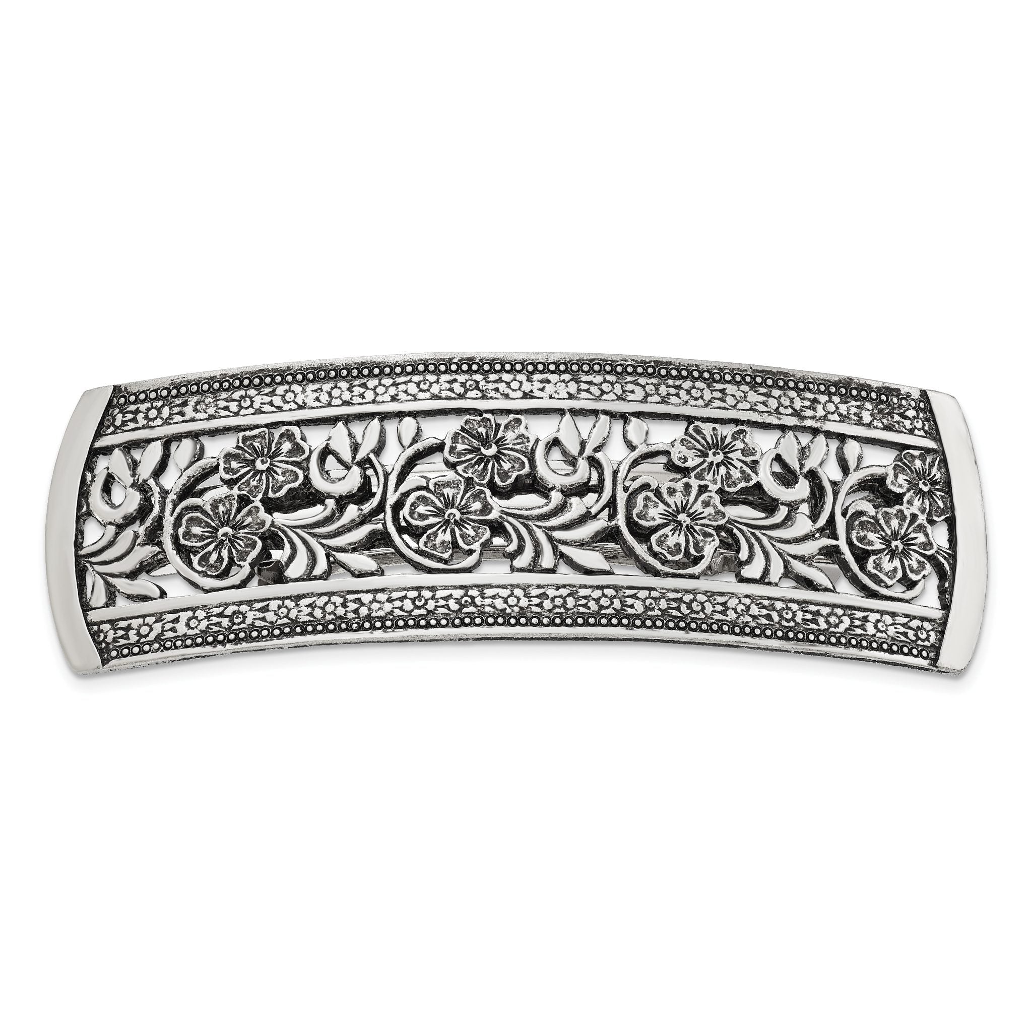1928 Jewelry Silver-tone Ornate Floral Motif Hair Barrette Main image