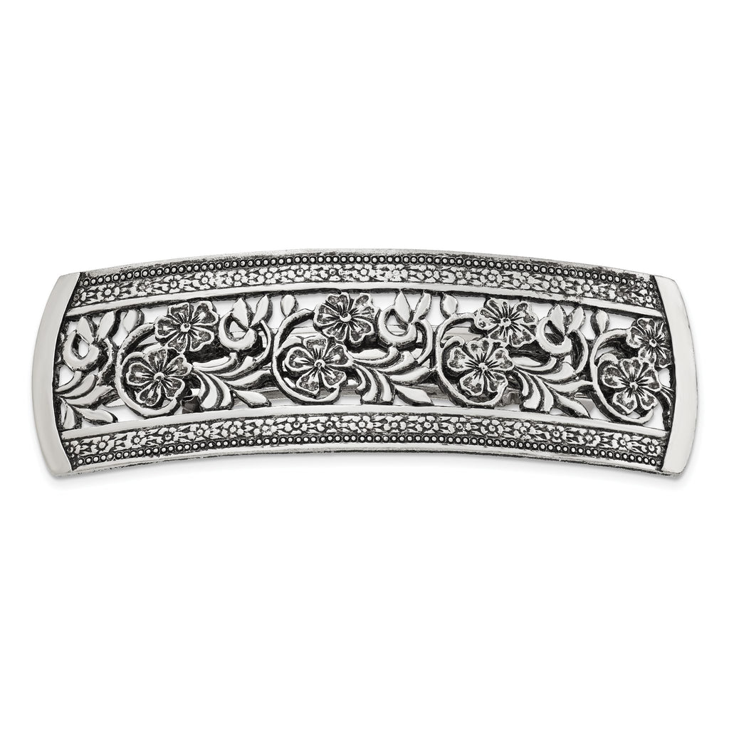 1928 Jewelry Silver-tone Ornate Floral Motif Hair Barrette