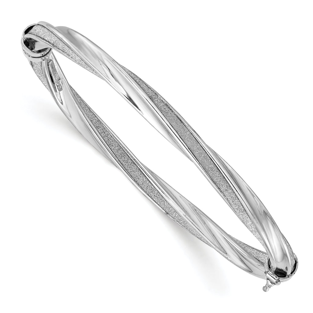 Sterling Silver Polished & Twisted Glitter Infused Hinged Bangle Bracelet for Women