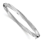 Sterling Silver Polished & Twisted Glitter Infused Hinged Bangle Bracelet for Women