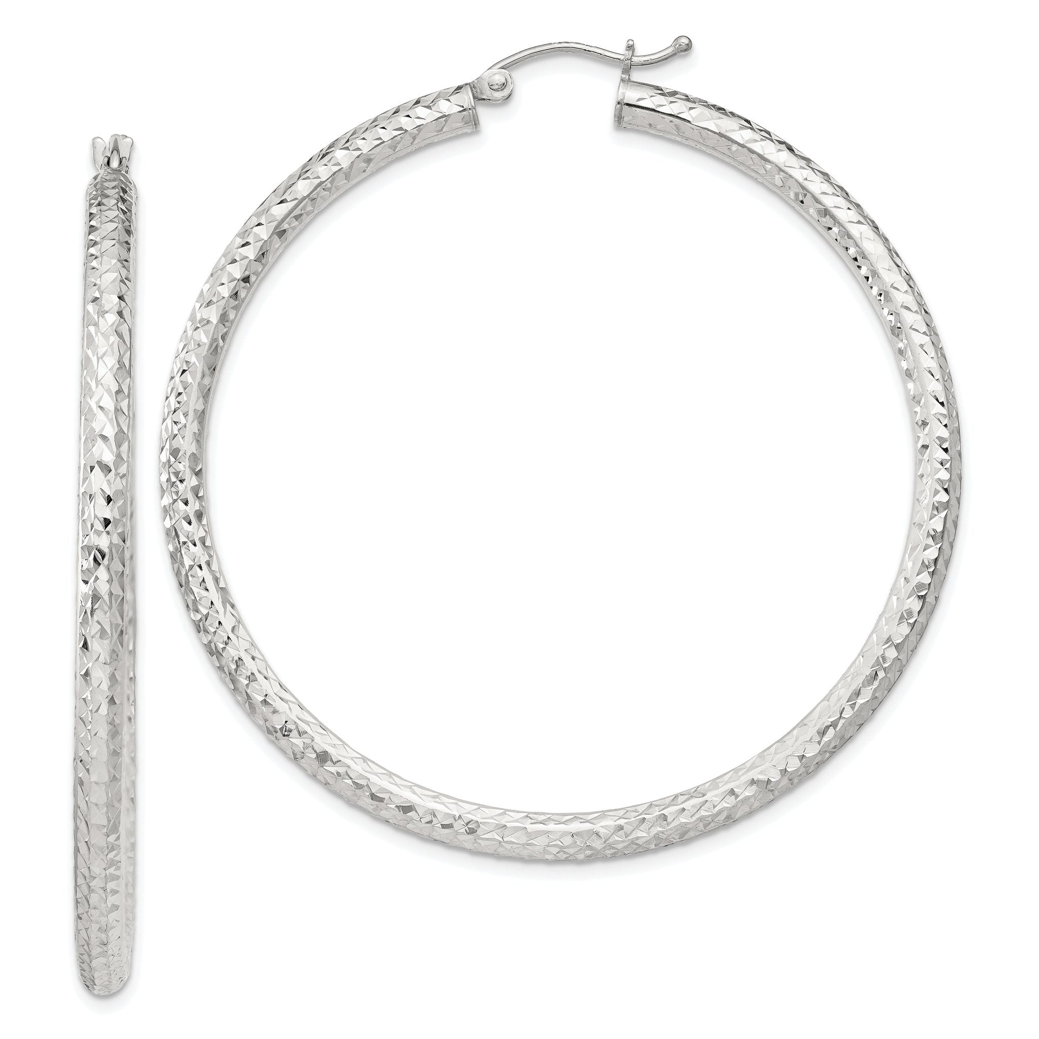 Sterling Silver D/C 3x50mm Hoop Earrings Main image
