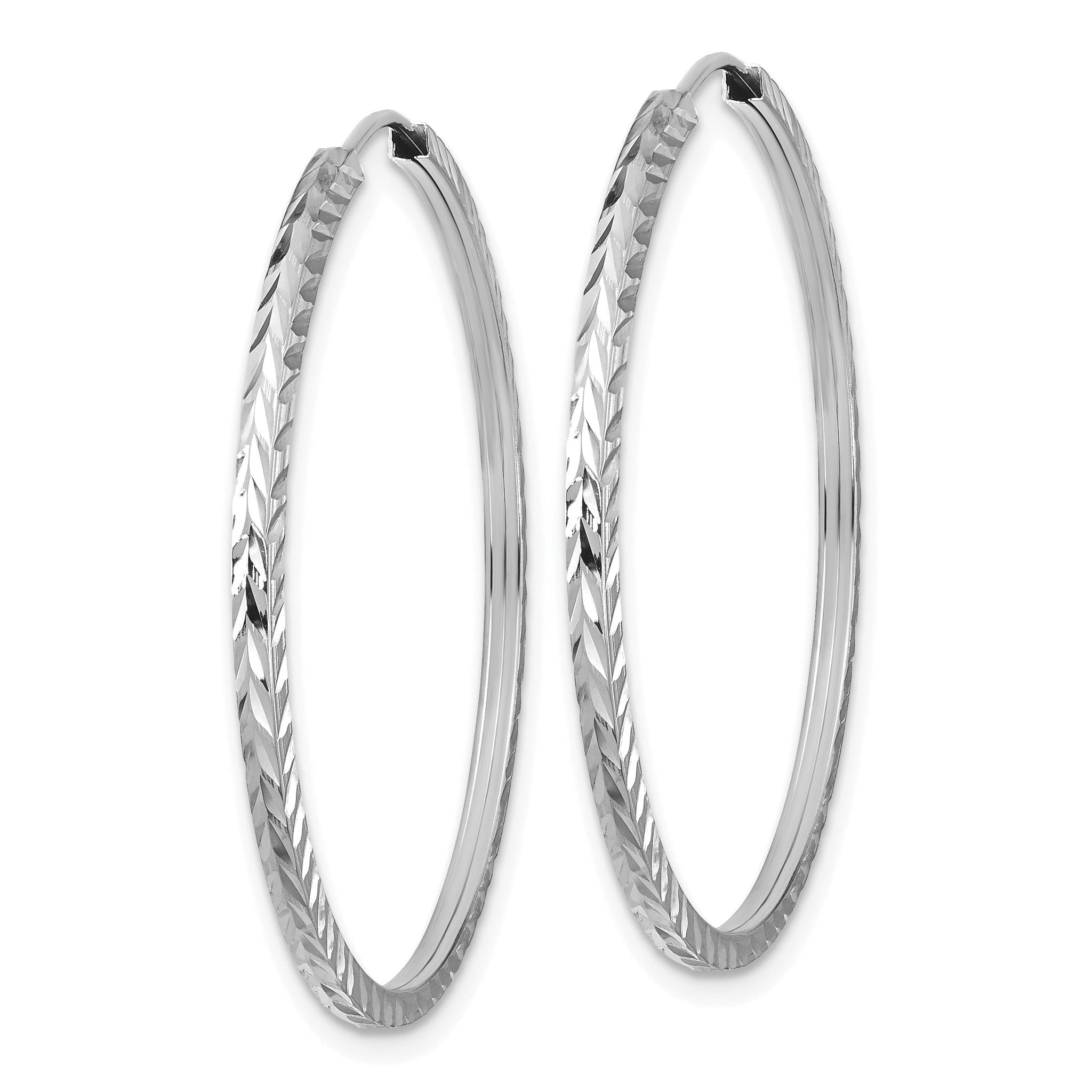 14k White Gold Diamond-cut Square Tube Endless Hoop Earrings Secondary image