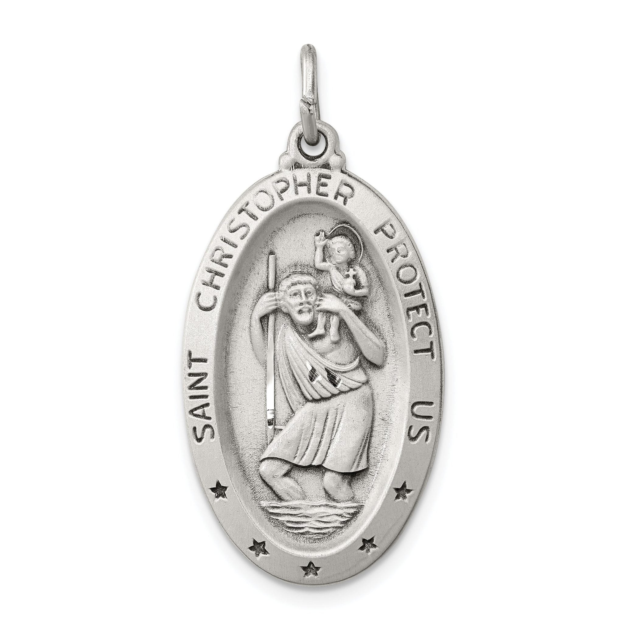 Sterling Silver 925 St. Christopher Medal with Antiqued Finish Engravable