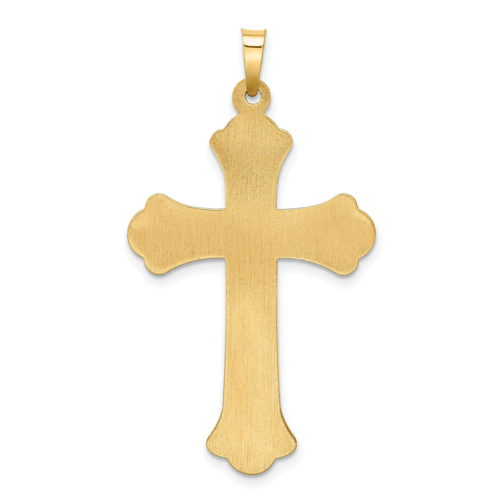 14k Two-tone Hollow Polished Woven Fleur de Lis Crucifix