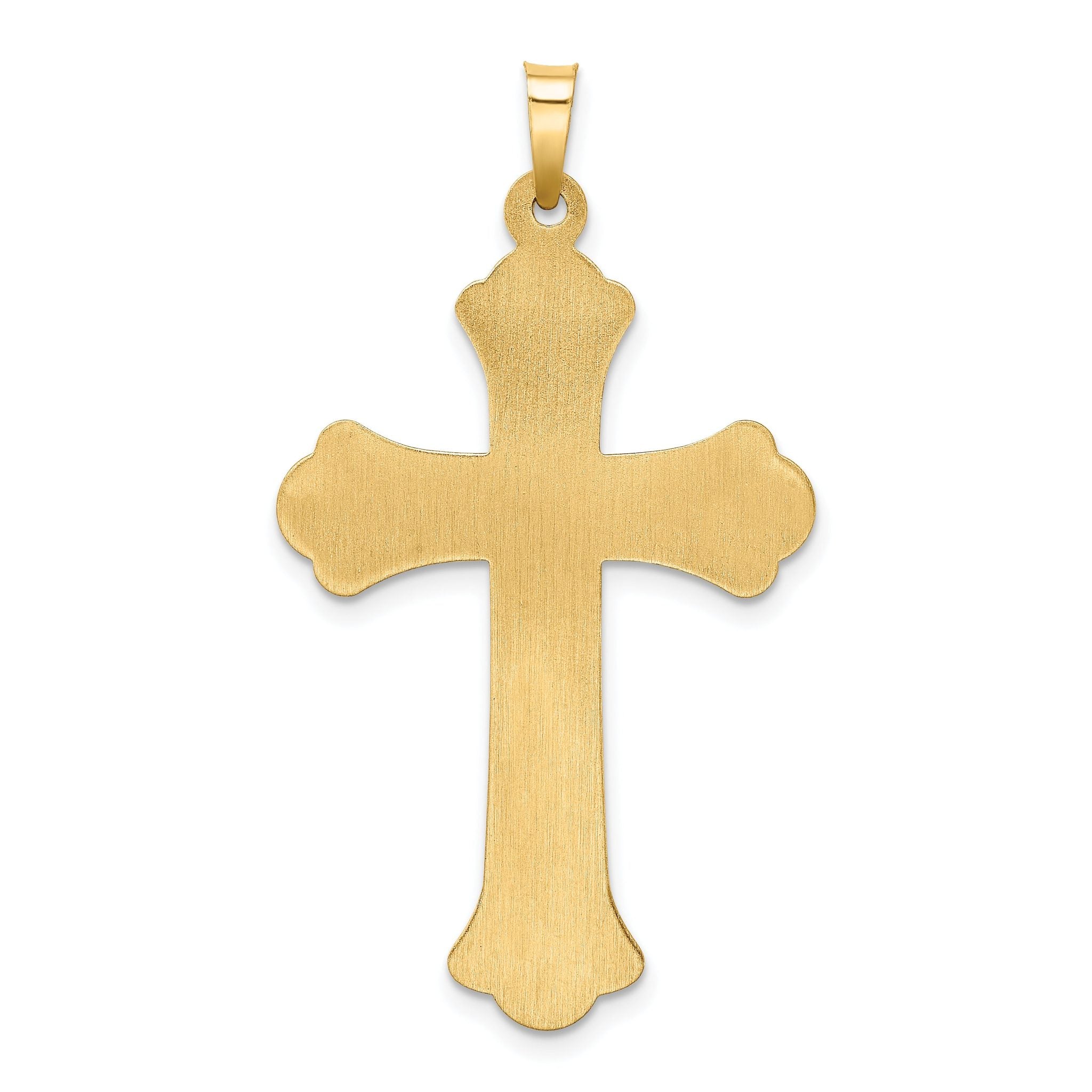 14k Two-tone Hollow Polished Woven Fleur de Lis Crucifix