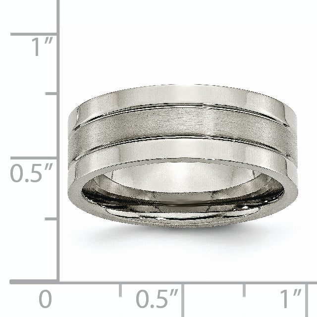 Grooved Wedding Band in Titanium, 8mm