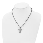 Titanium Men's Polished Cross Leather Necklace Gift Ready 18 Inch