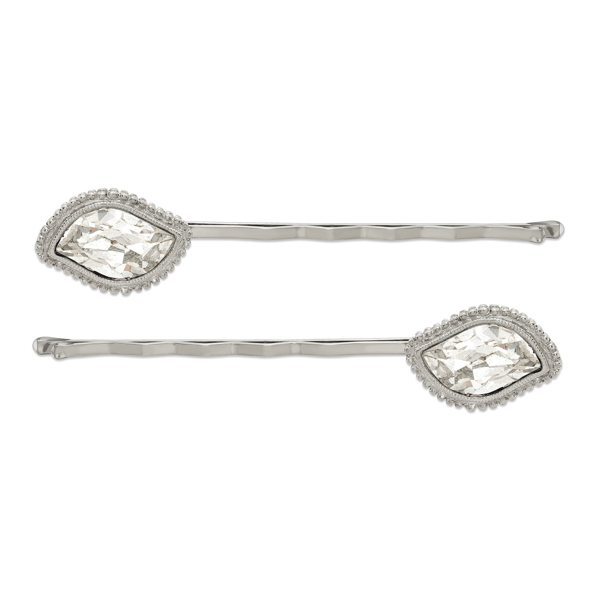 1928 Jewelry Set of 2 Silver-tone Fancy Clear Crystal Hairpins Main image