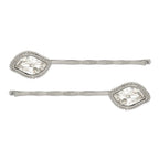 1928 Jewelry Set of 2 Silver-tone Fancy Clear Crystal Hairpins