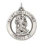 Sterling Silver 925 St. Christopher Medal with Antiqued Finish 41mm Solid Pendant
