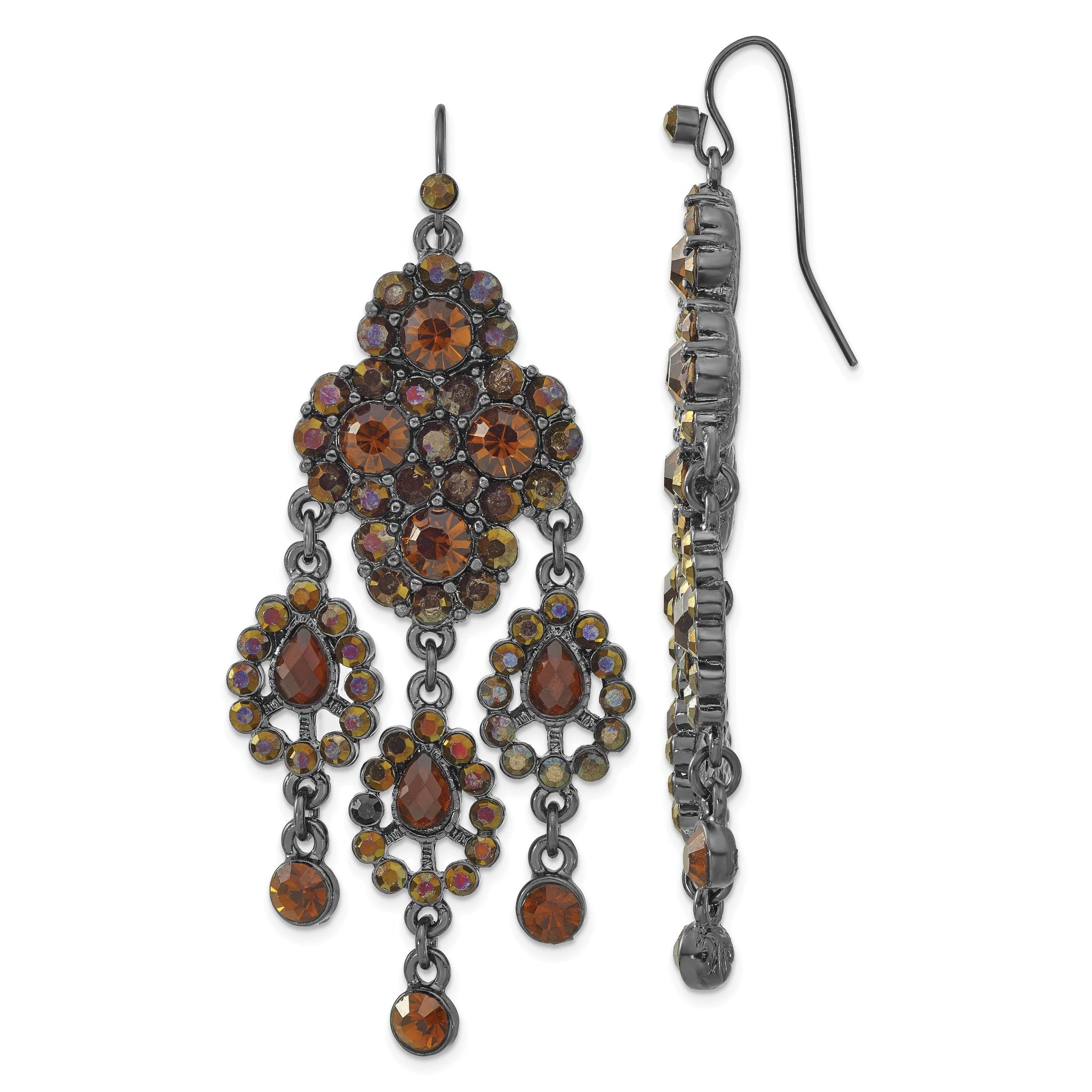1928 Boutique Black-plated Brown Glass Chandelier Dangle Earrings Main image