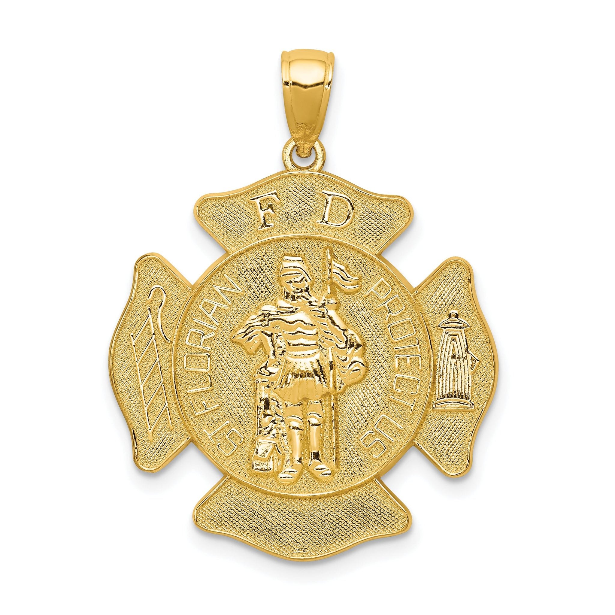 14K Gold St. Florian Badge Pendant with Polished Textured Finish