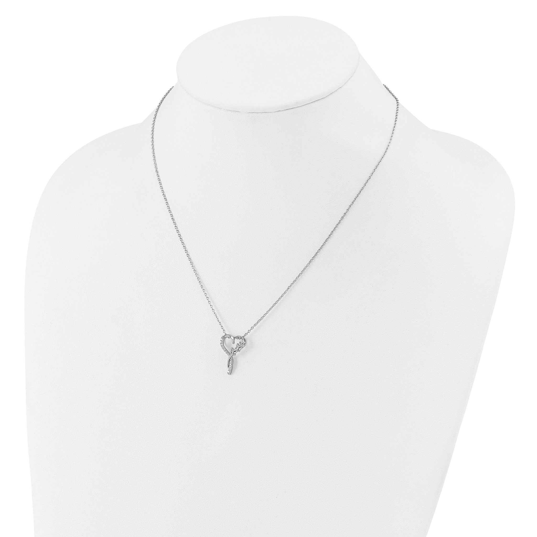 Cheryl M Sterling Silver Rhodium-plated Polished CZ Butterflies Heart with 2 Inch Extension Necklace