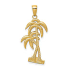 14K Gold Palm Trees Pendant with Polished Textured Finish  Elegant and Themed