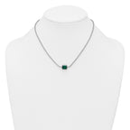 Sterling Silver Rhodium-plated Polished Fancy Emerald-cut Green and White CZ Halo 16 Inch with 2 Inch Extension Necklace