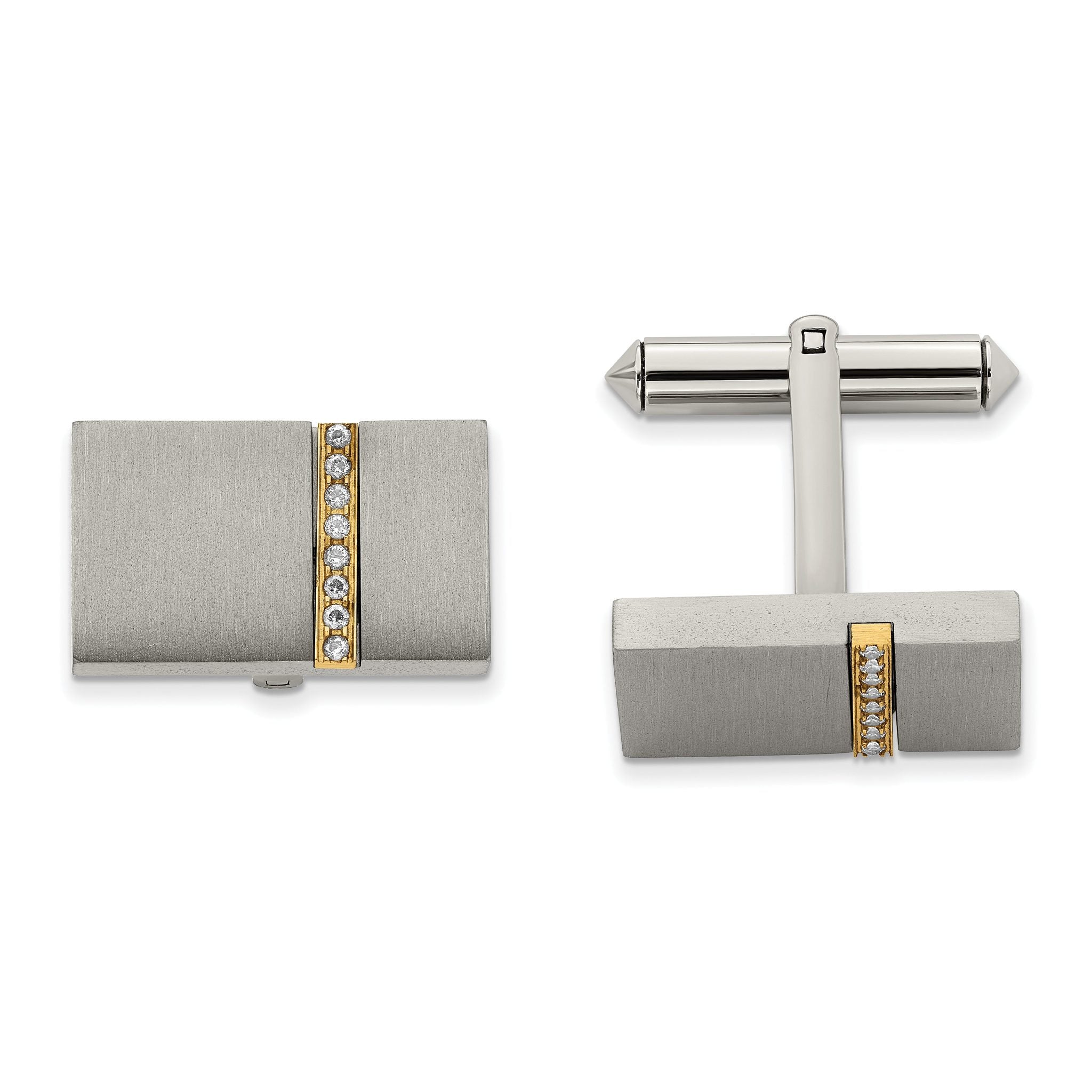 Brushed Titanium Gold-Tone & Cubic Zirconia Cuff Links Main image