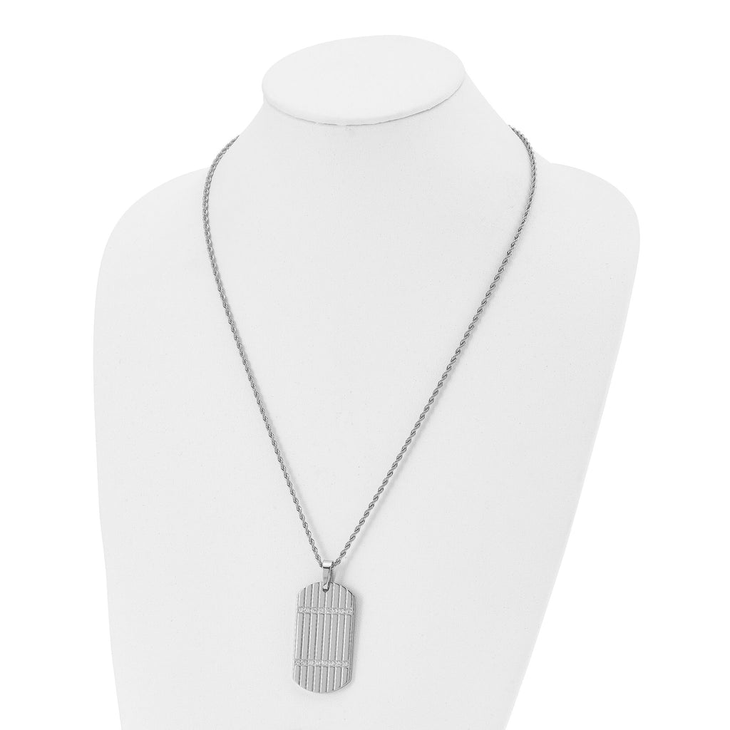 CZ Dog Tag Necklace in Stainless Steel, 24 in