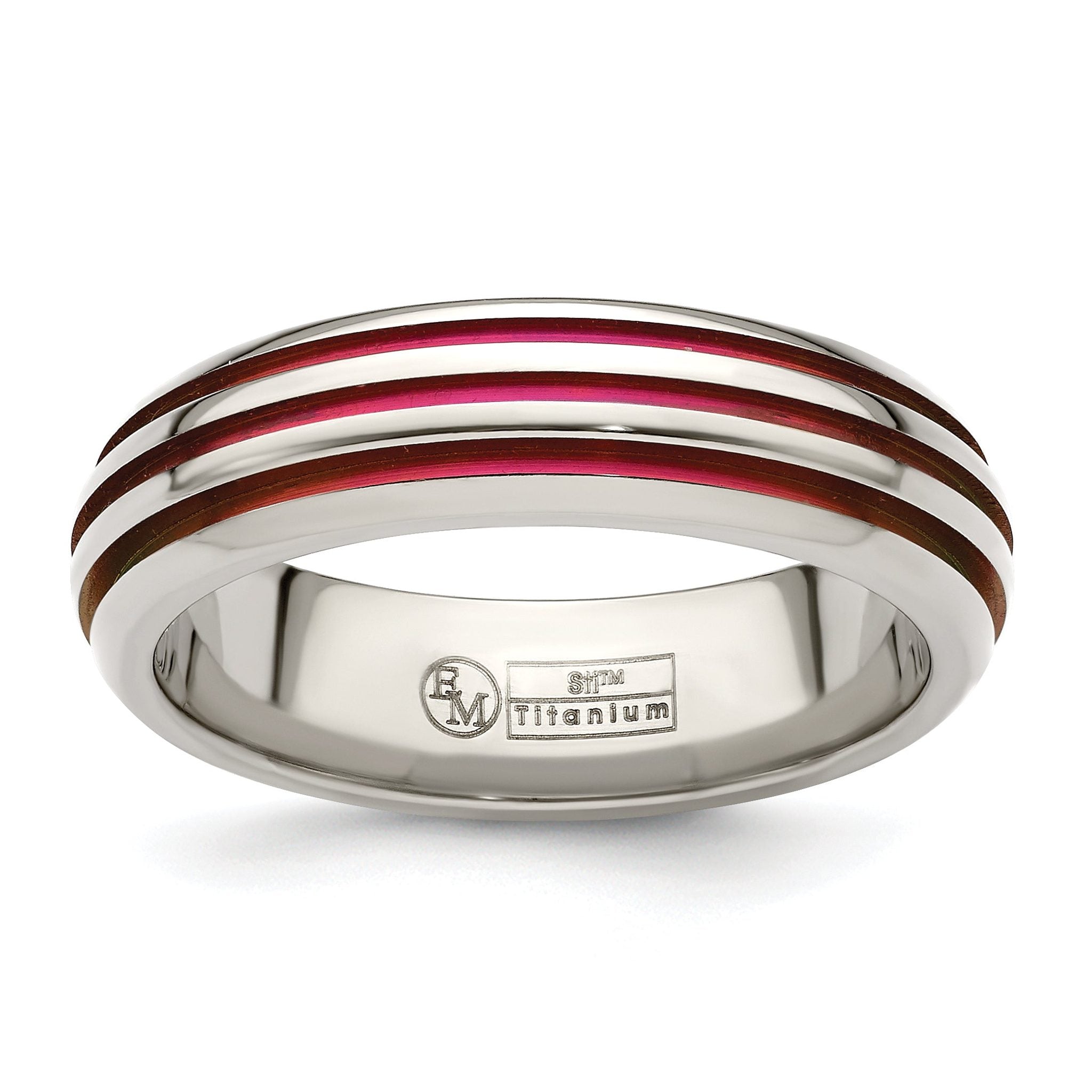Sophia Jewelers Titanium Wedding Band with Pink Anodized Grooves