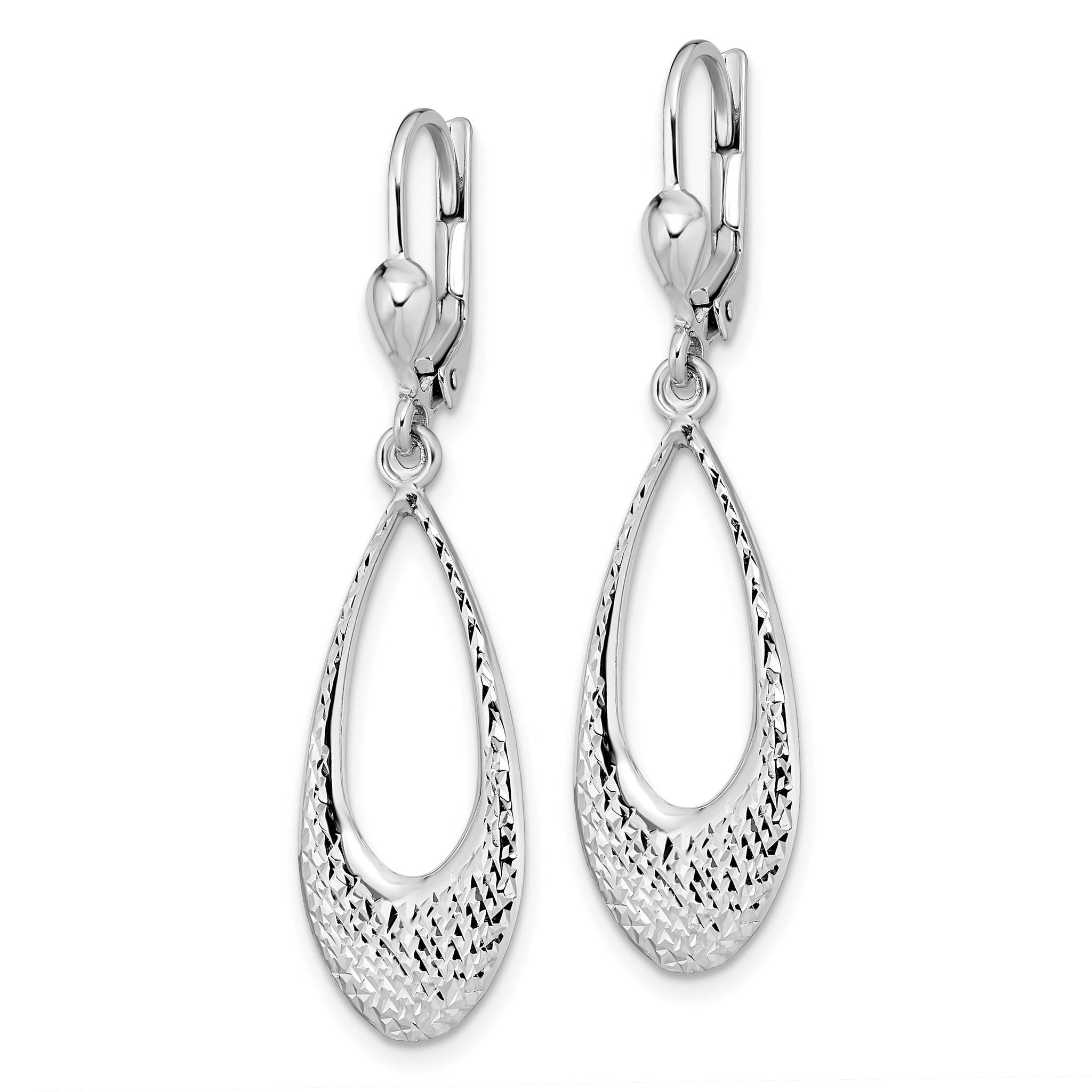 10K White Gold Diamond-Cut Leverback Dangle Earrings with Polished Finish Secondary image
