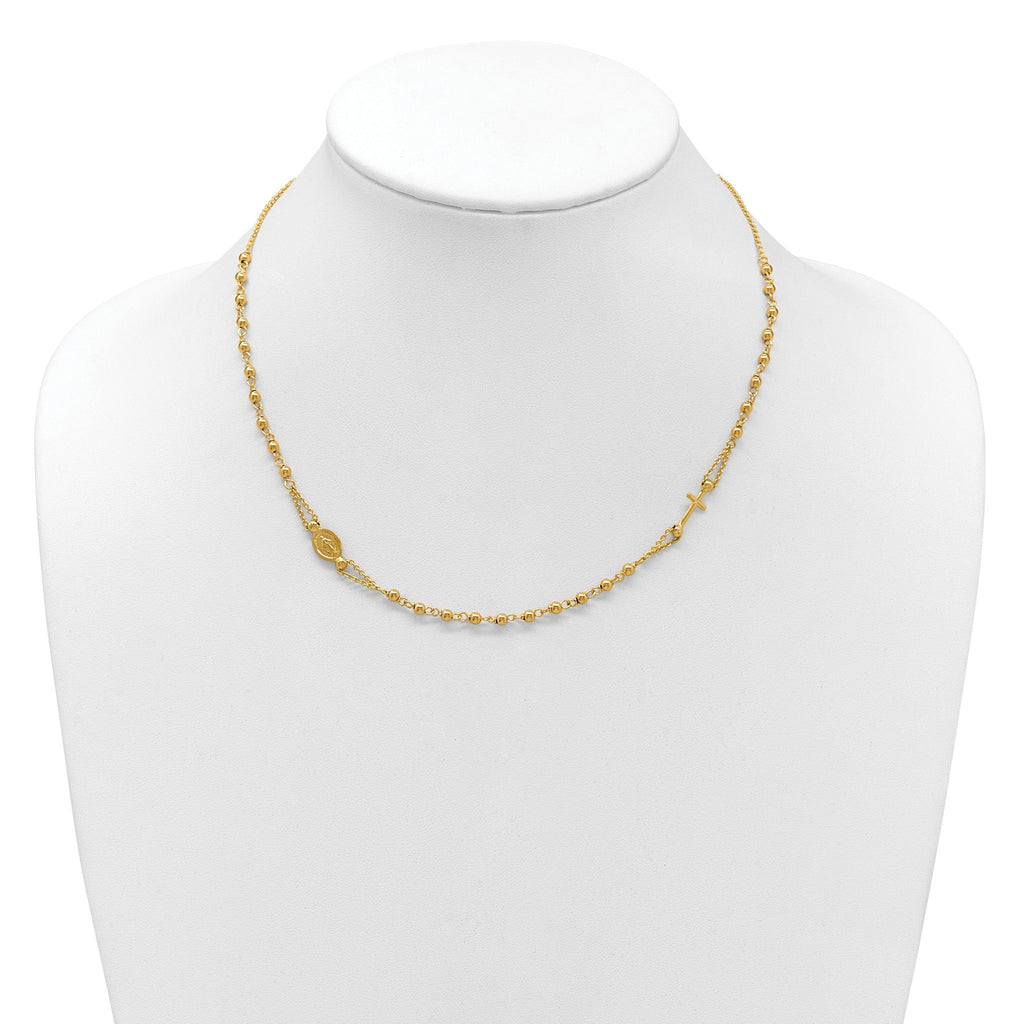14K Polish/Dia-cut/Beaded Religious Rosary Style Necklace