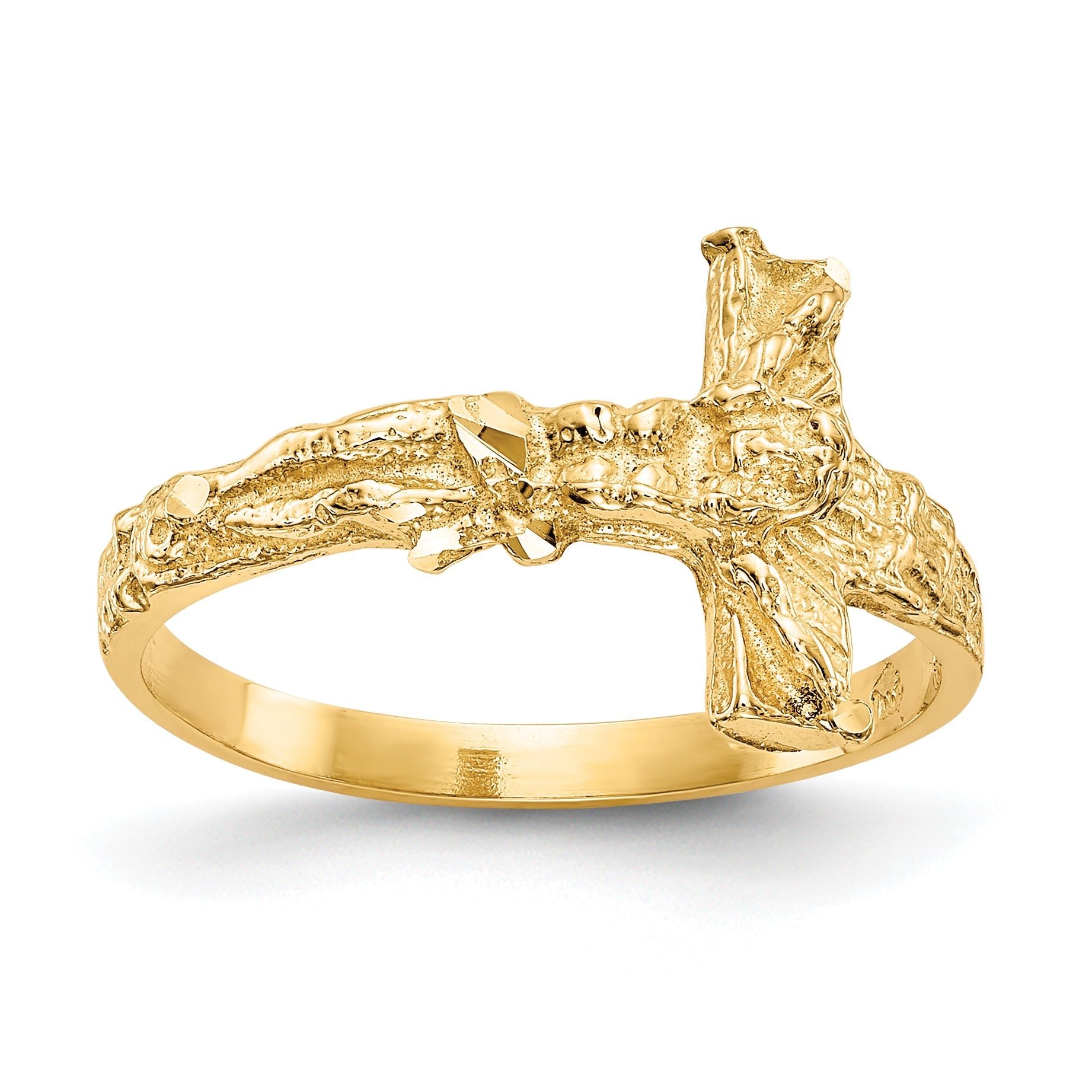 14K Diamond-cut Crucifix Ring