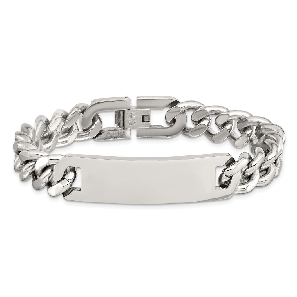 Stainless Steel Polished Curb Chain ID Bracelet for Men