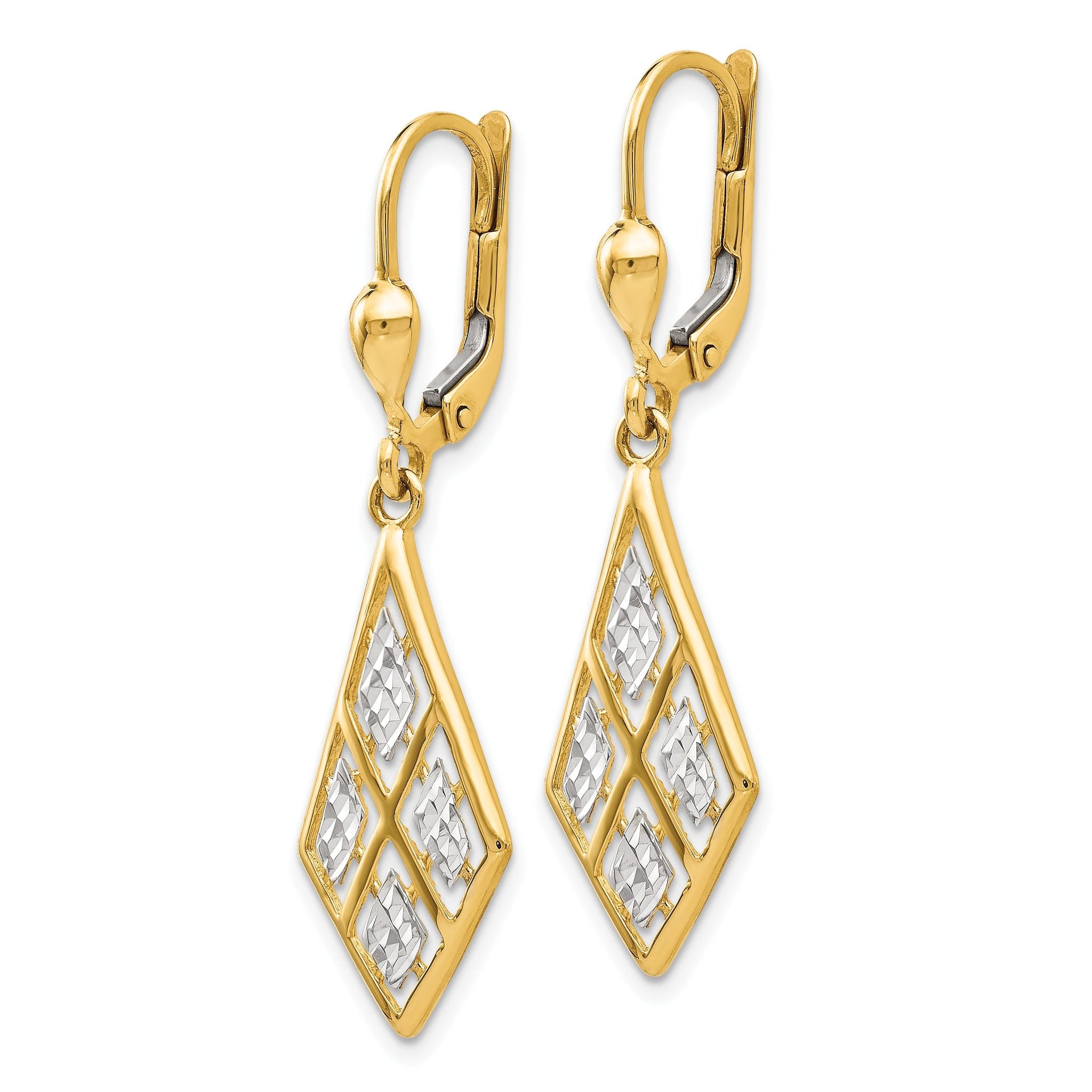 14K Gold Rhodium-Plated Diamond-Cut Leverback Earrings for Women Secondary image